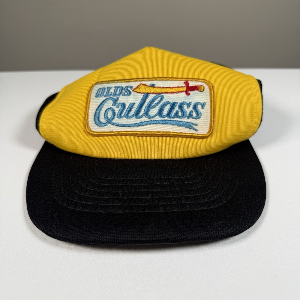 Vintage Olds Cutlass Trucker Hat Yellow Black Snapback Sword Patch Taiwan